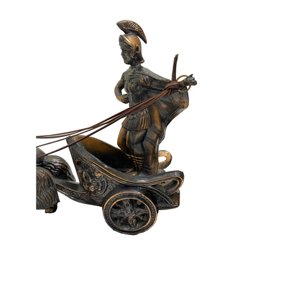 Vintage Roman Empire Gladiator Horse Drawn Chariot Mantel Desk Clock - Picture 2 of 16